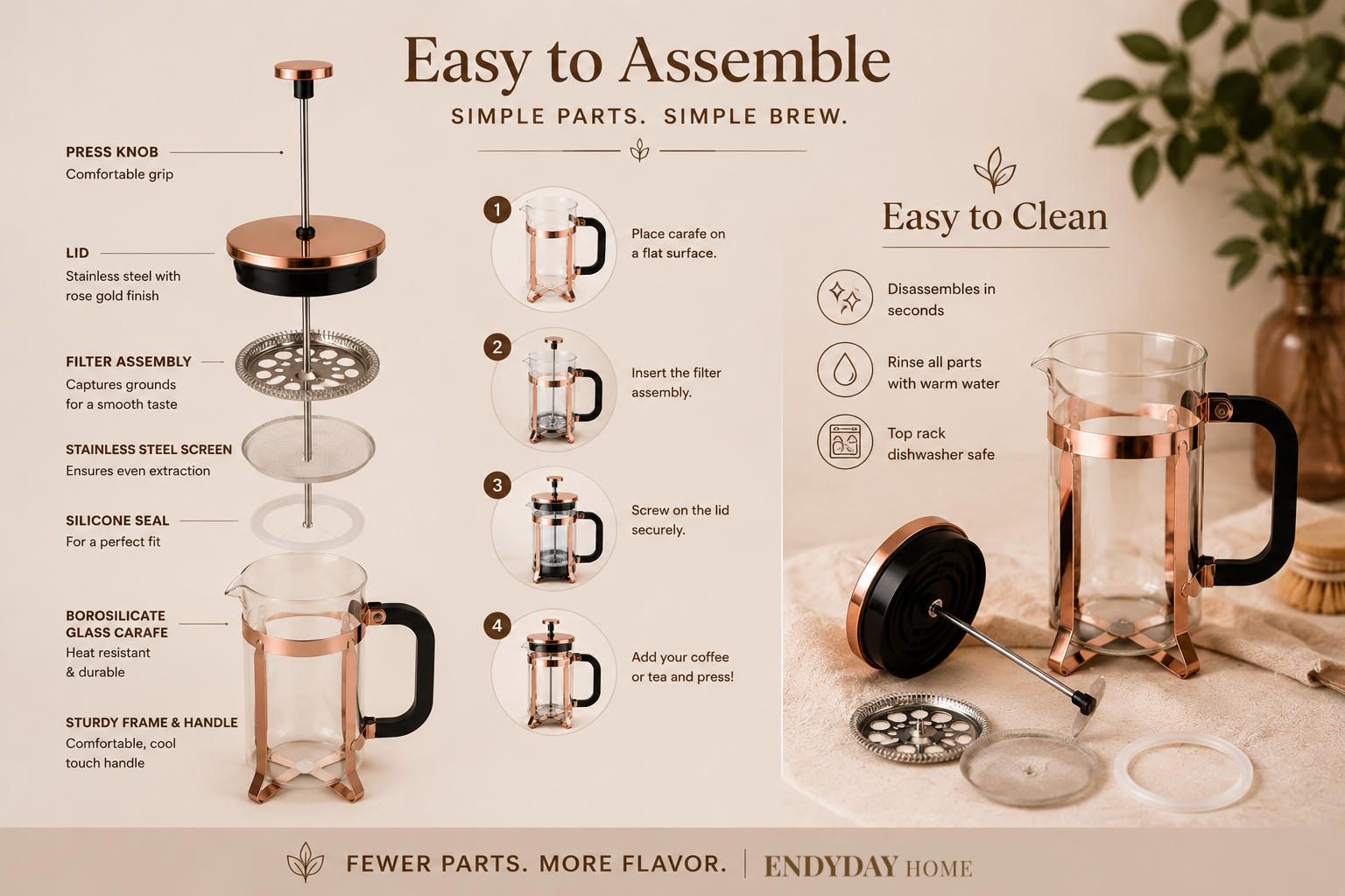 Rose Gold Stainless Steel Tea Press